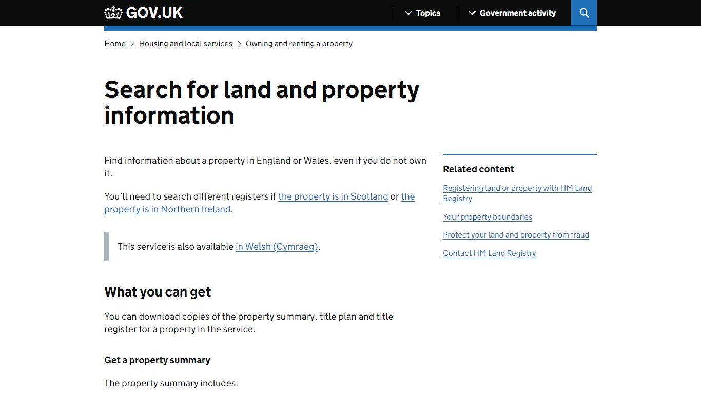 Search for land and property information - GOV.UK